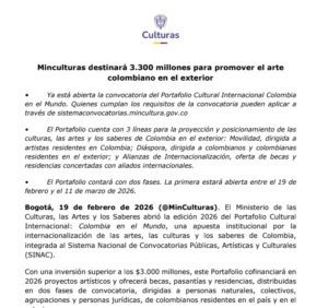Minculturas destinará 3.300 millones para promover el arte colombiano en el exterior